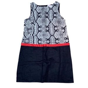 Loft Linen Snake Print Colorblock Dress 10 Petite Black White & Orange
